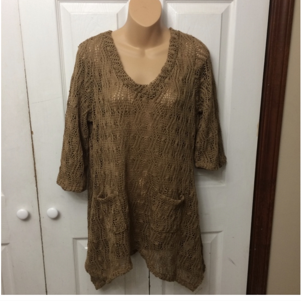 Closet Full tan crochet tunic sweater XL
